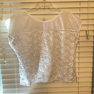 Crown & Ivy white, eyelet/embroidered, cotton top